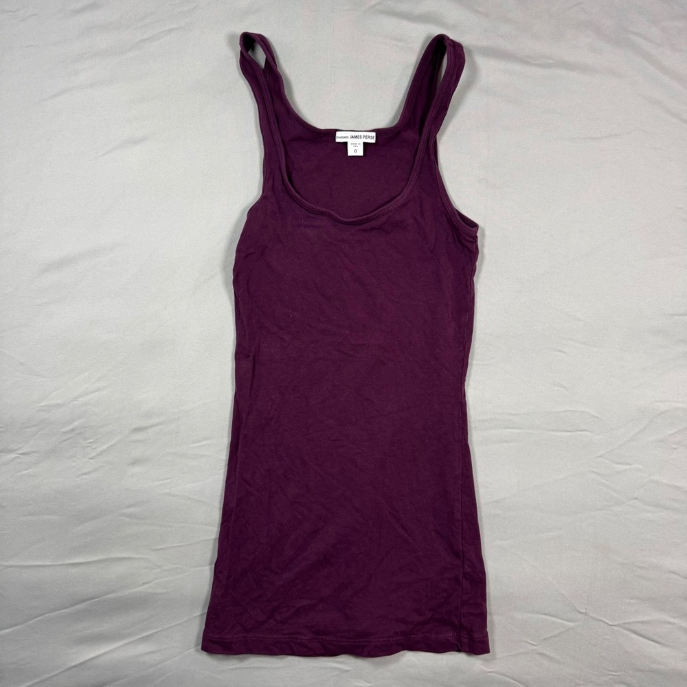 James Perse Standard Long Jersey Tank Purple Scoop Neck Tank Top Womens 0 USA